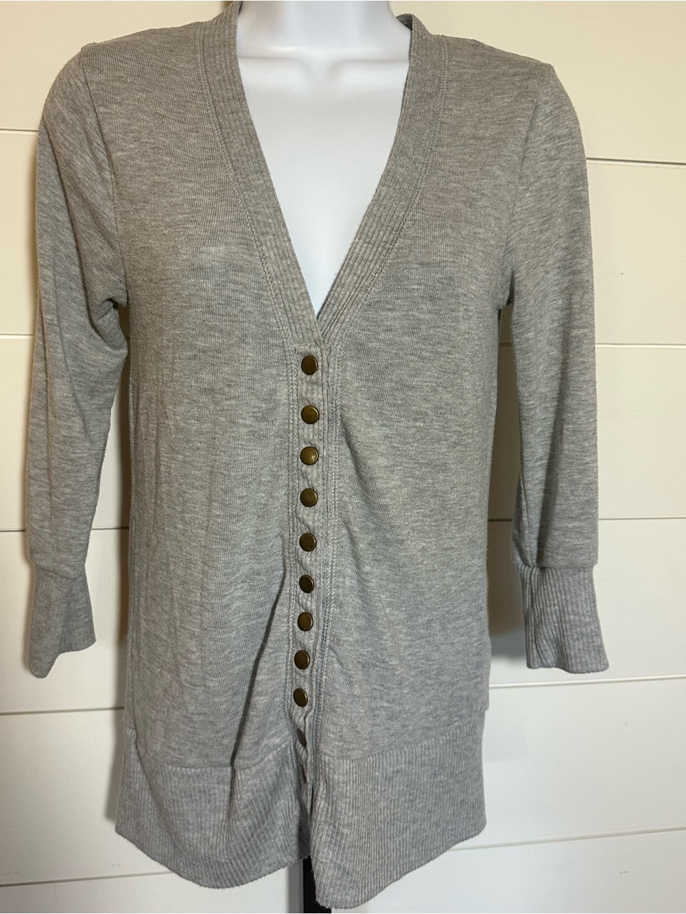 Light Gray Button-Front Women's V-Neck Sweater